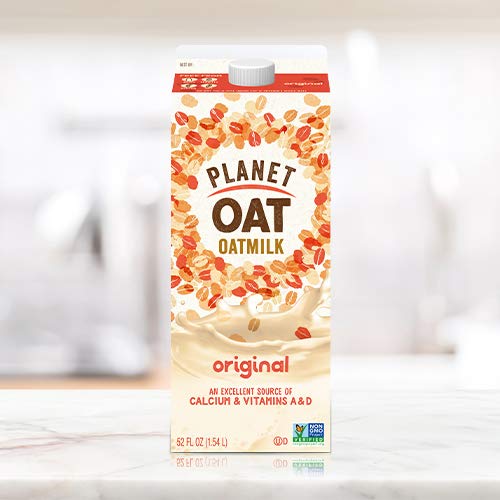 Many plant milks have added oil or sugar. Check the ingredient label. Planet Oat Original Oatmilk, 52 fl oz