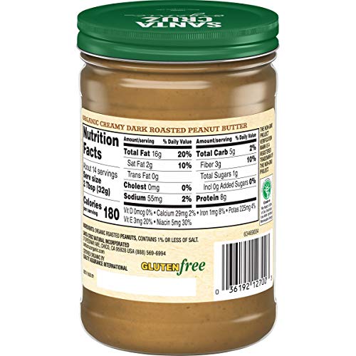 ONLY BUY Peanut Butter made with only real peanuts and  NO OIL! The leading Comercial brands have added oil. Santa Cruz Organic Creamy Dark Roasted Peanut Butter, 16 Ounces