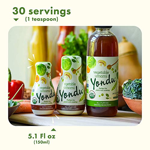 Add a savory flavor to any vegetable or salad dish with  Yondu Vegetable Umami – Premium Plant-based Seasoning Sauce – All-Purpose Instant Flavor Boost, Better Than: Fish Sauce, Soy Sauce, Bouillon (5.1 Fl oz)